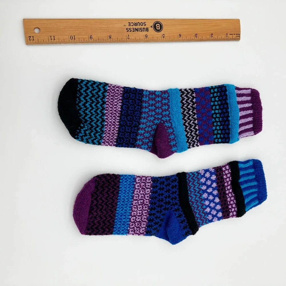 Solmate Socks Raspberry Knitted Crew Socks Small Purple Blue Mismatched USA